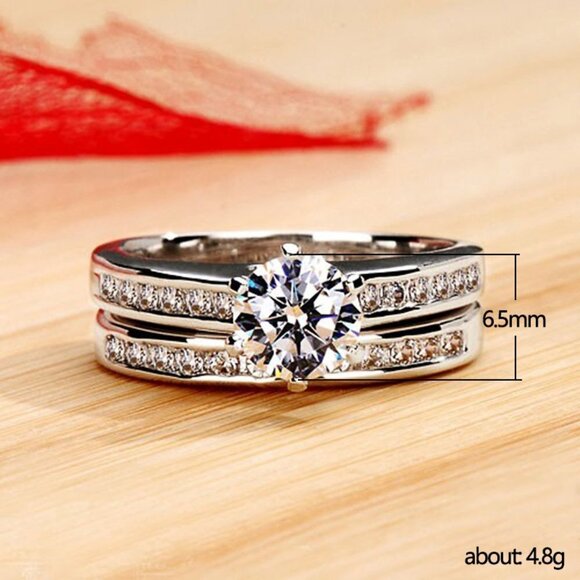 🔥 CZ Jewelry 2Pcs/Set Couples Ring For Women Silver Plated Ring, HA4428-6 - Picture 4 of 5